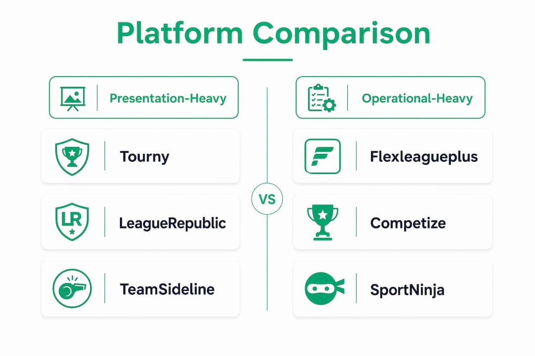 Infographic comparing pickleball software platforms in two categories