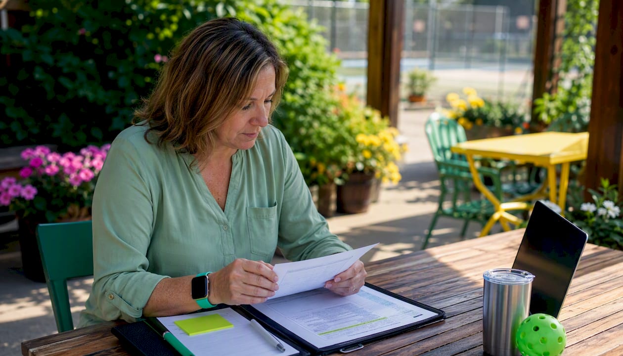 League manager reviewing pickleball league documents