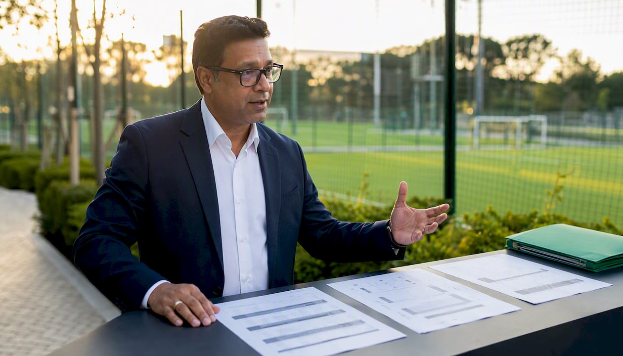 Presenter explaining World Cup tie-breaker rules in studio