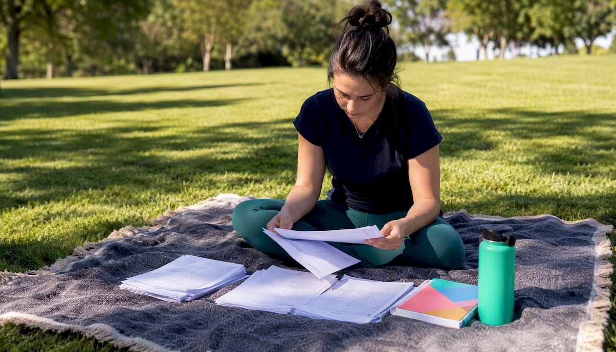 Hands organizing refund exception documents