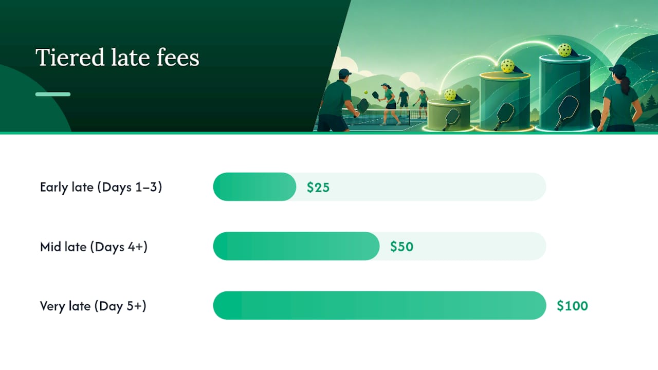 Diagram of tiered late registration fees