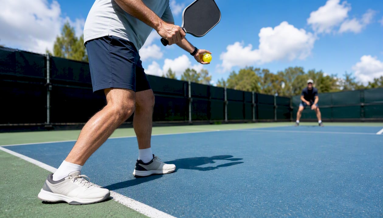 Doubles player serving from right service court