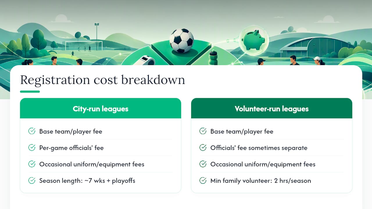 Diagram comparing registration fee components in pickleball leagues