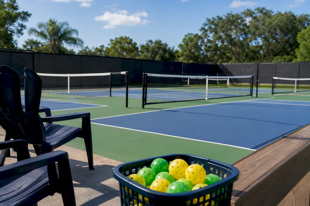 Empty pickleball courts prepared for tournament