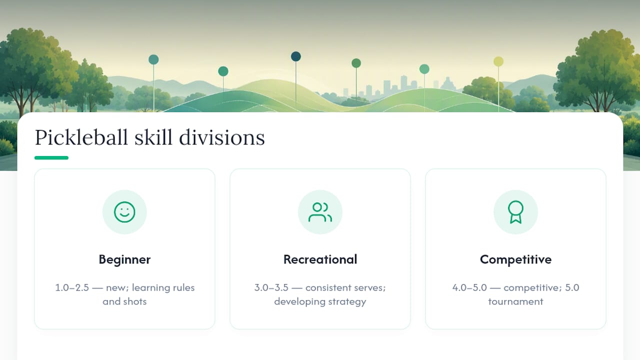 Diagram of pickleball skill divisions and ratings