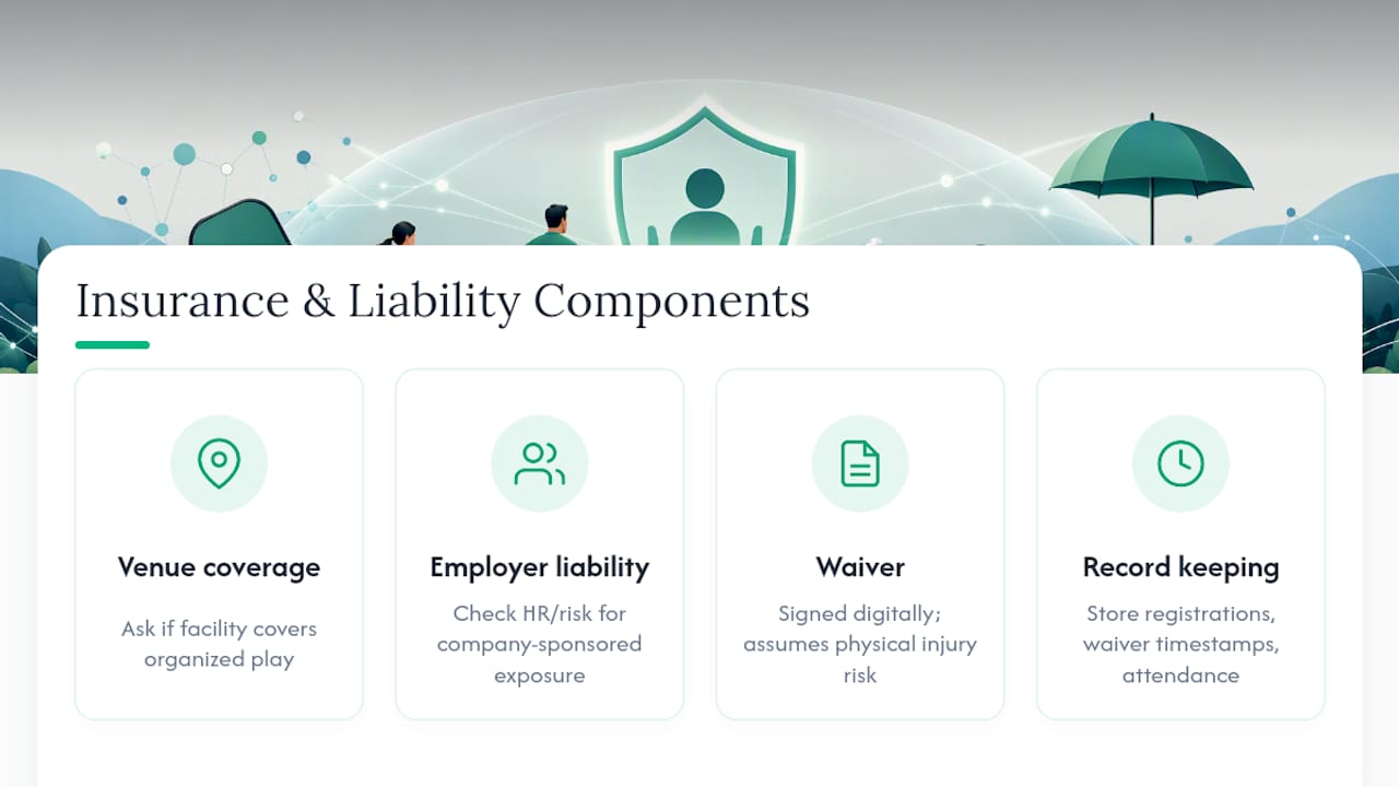 Diagram of workplace pickleball insurance and liability factors