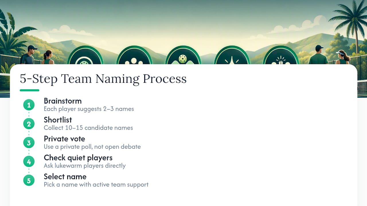 Five-step team naming and voting process