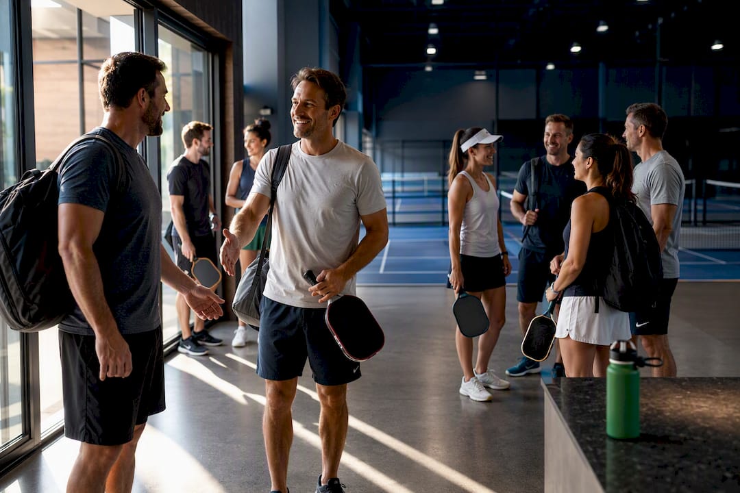 Pickleball players arriving for league registration