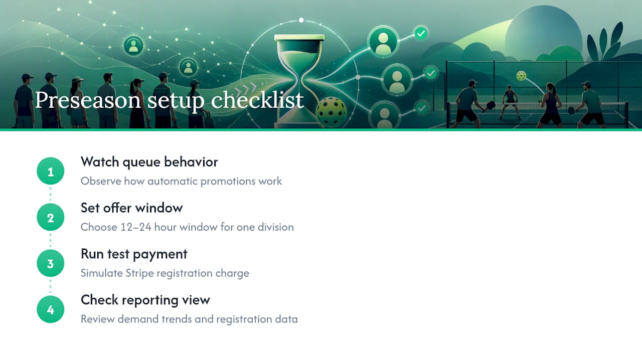 See Waitlist Automation Built for Competitive Pickleball Leagues — overview diagram