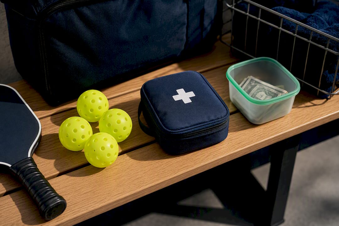 Pickleballs and first aid kit for season