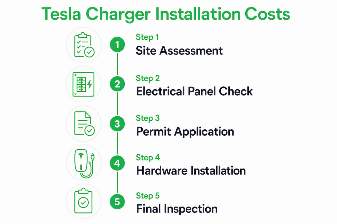 Infographic outlining Tesla charger installation steps