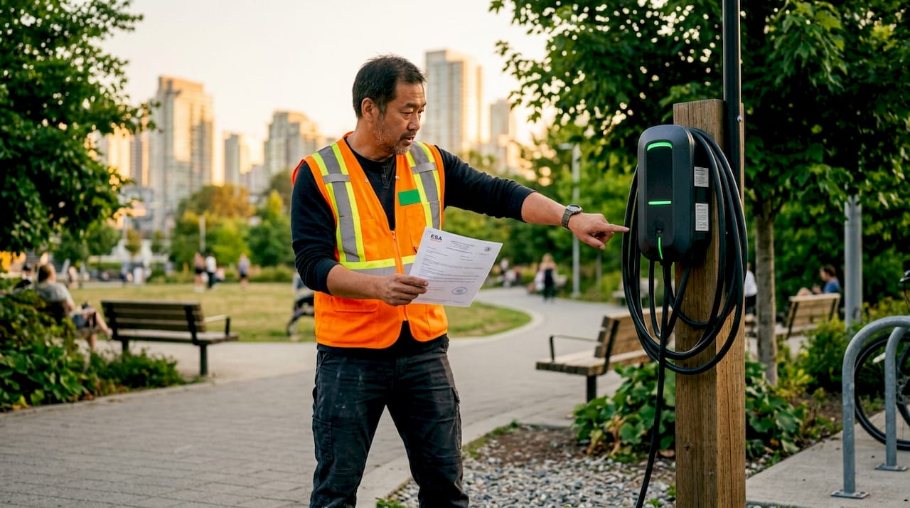 Electrical contractor reviewing EV charger ESA certificate
