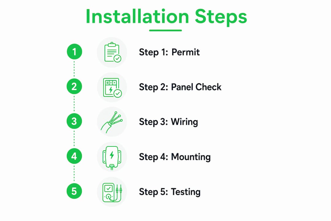 Infographic showing Tesla Wall Connector installation process steps