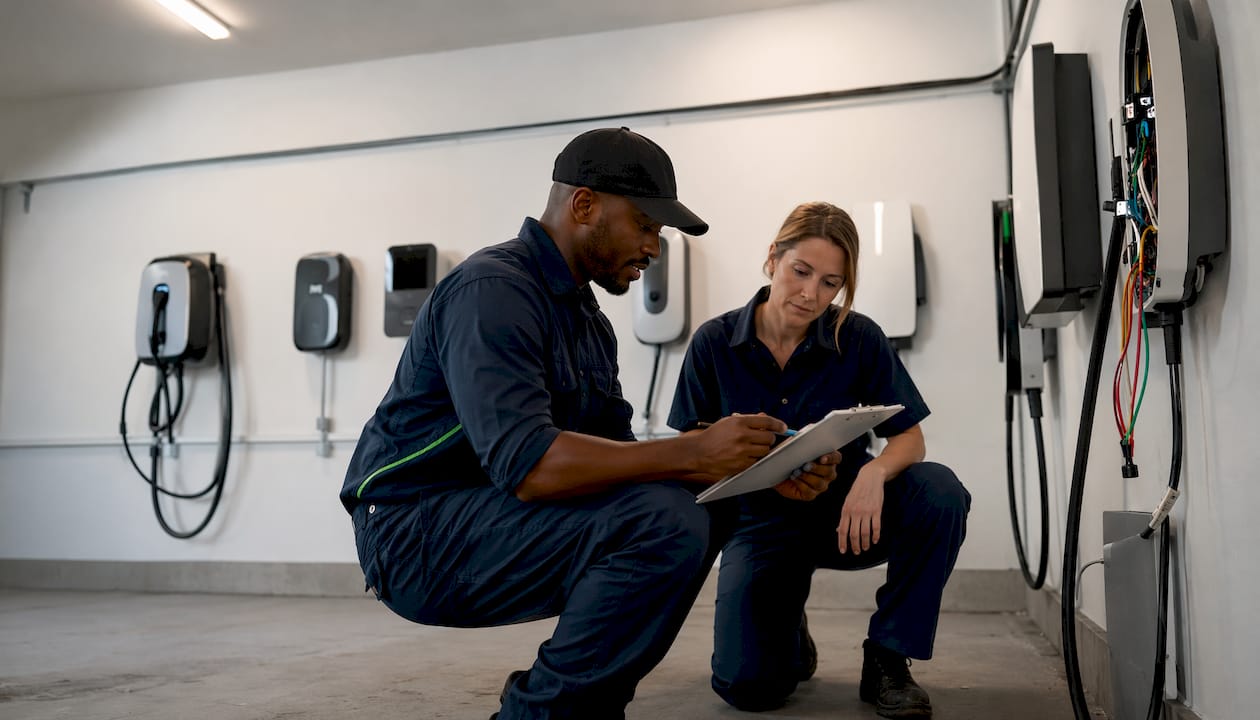 Electricians comparing EV charger service options