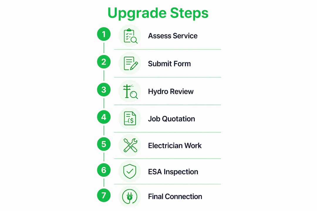 Infographic showing steps to complete Toronto Hydro service upgrade