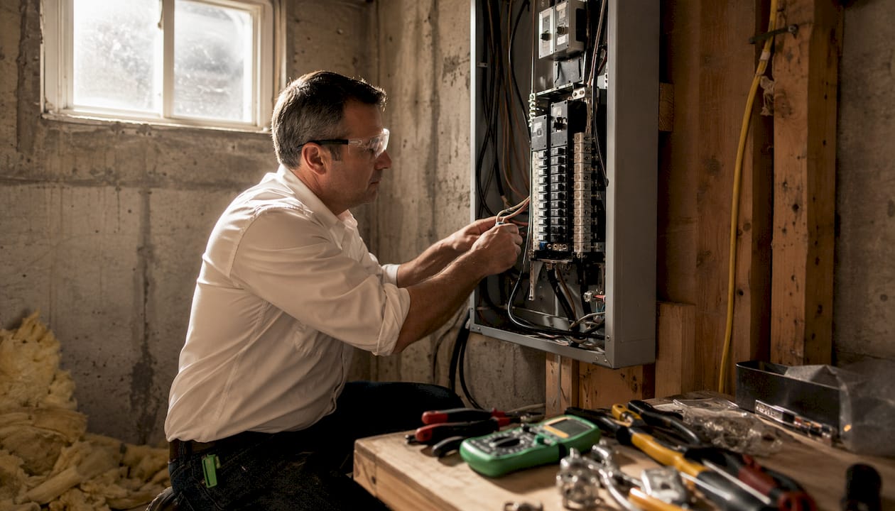 Electrician installing 200 amp panel in Toronto home