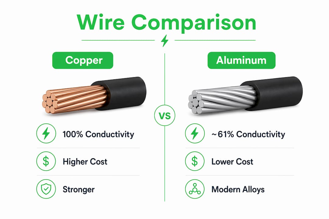 Infographic comparing copper and aluminum wire key factors