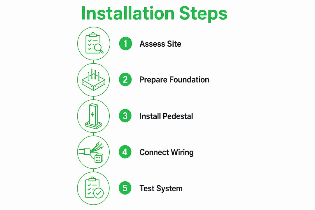 Infographic showing steps for pedestal EV charger installation