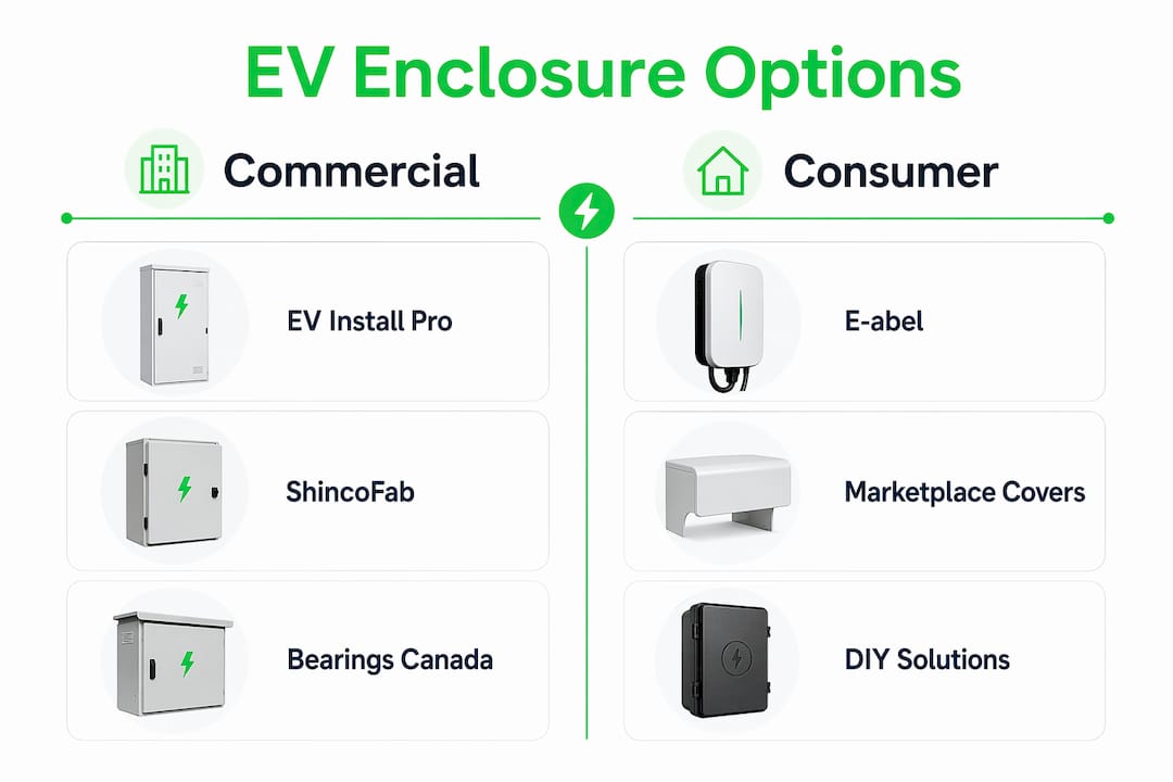 Infographic comparing commercial and consumer EV enclosure options