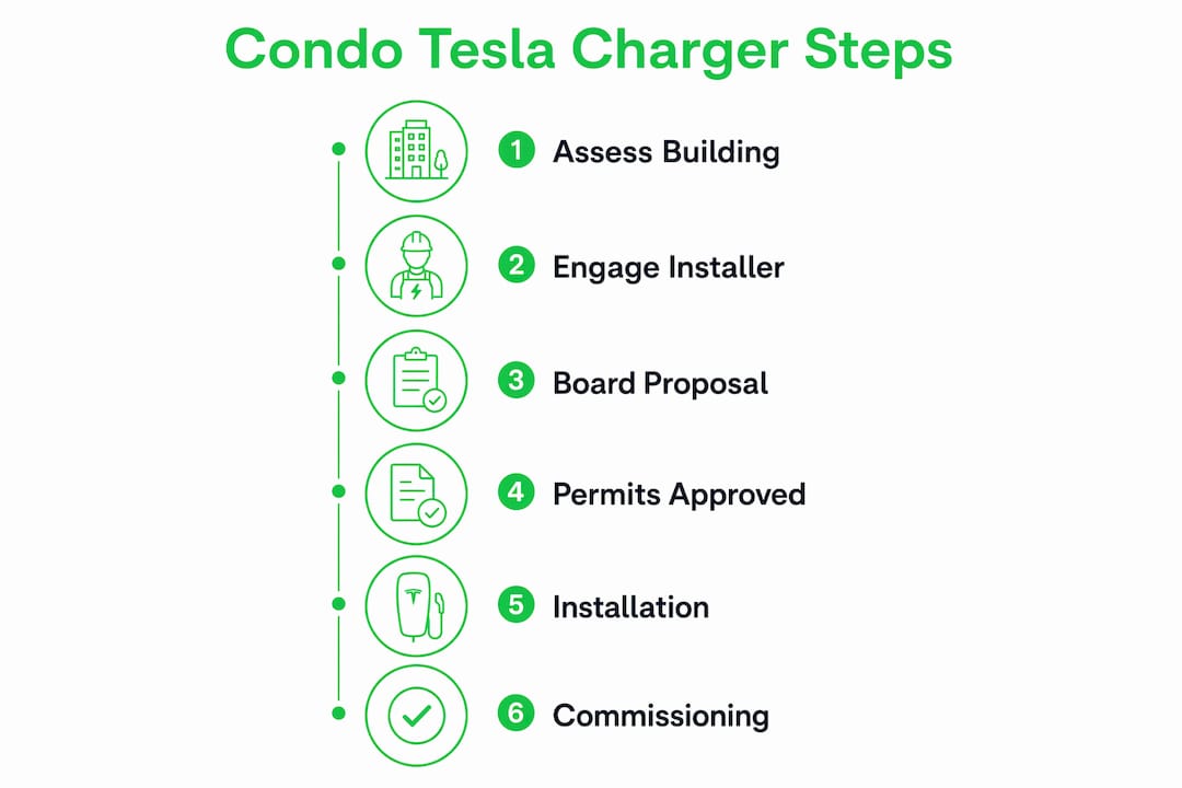 Infographic of Tesla charger condo installation steps