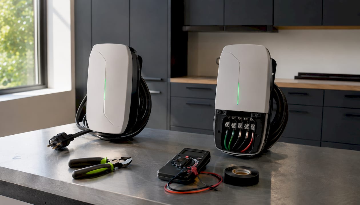 Different Grizzl-E charger models on workbench