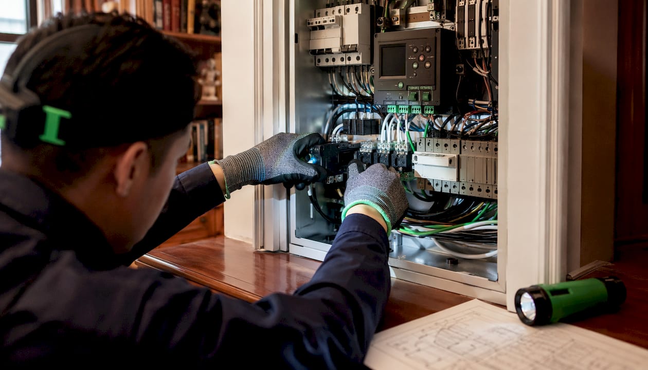 Electrician fitting load management device inside panel