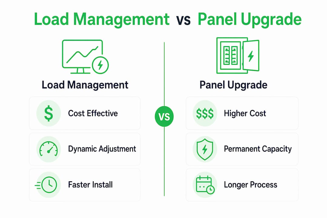 Infographic comparing load management and panel upgrade