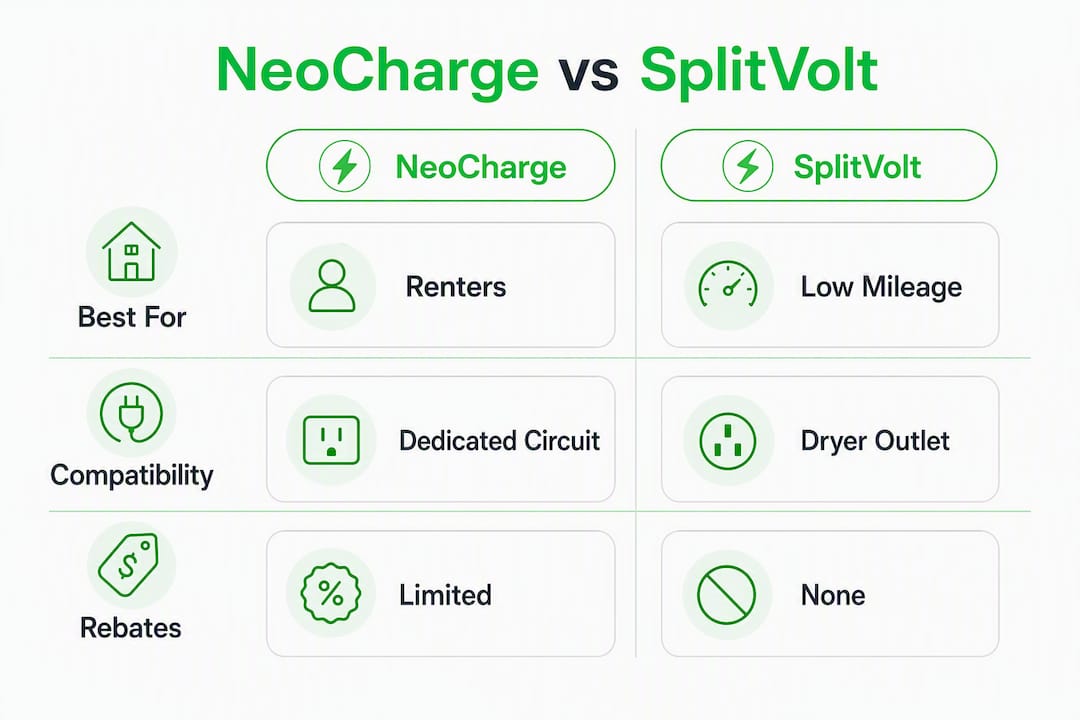 Infographic comparing NeoCharge and SplitVolt features