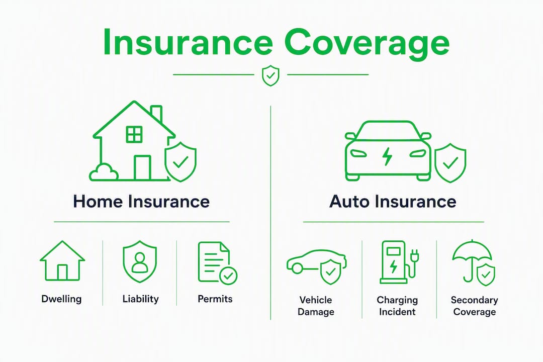 Infographic comparing home and auto insurance coverage for EV chargers