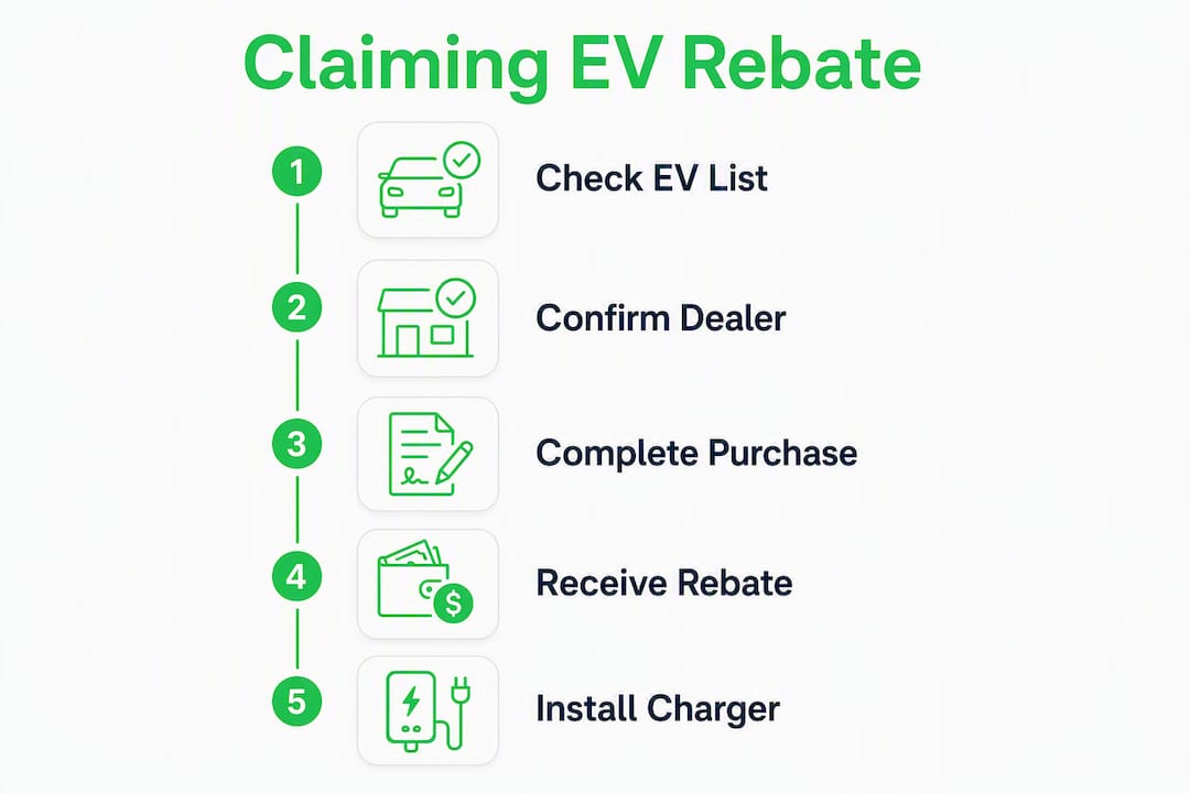Infographic showing EV rebate claim process steps