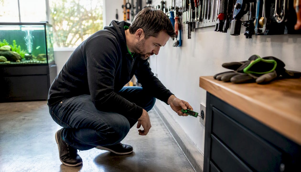 Homeowner inspecting dryer outlet for EV charging safety