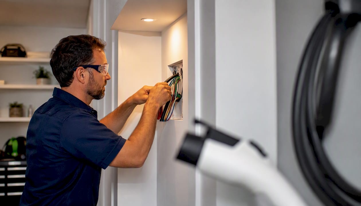 Electrician wiring dedicated circuit for EV charger