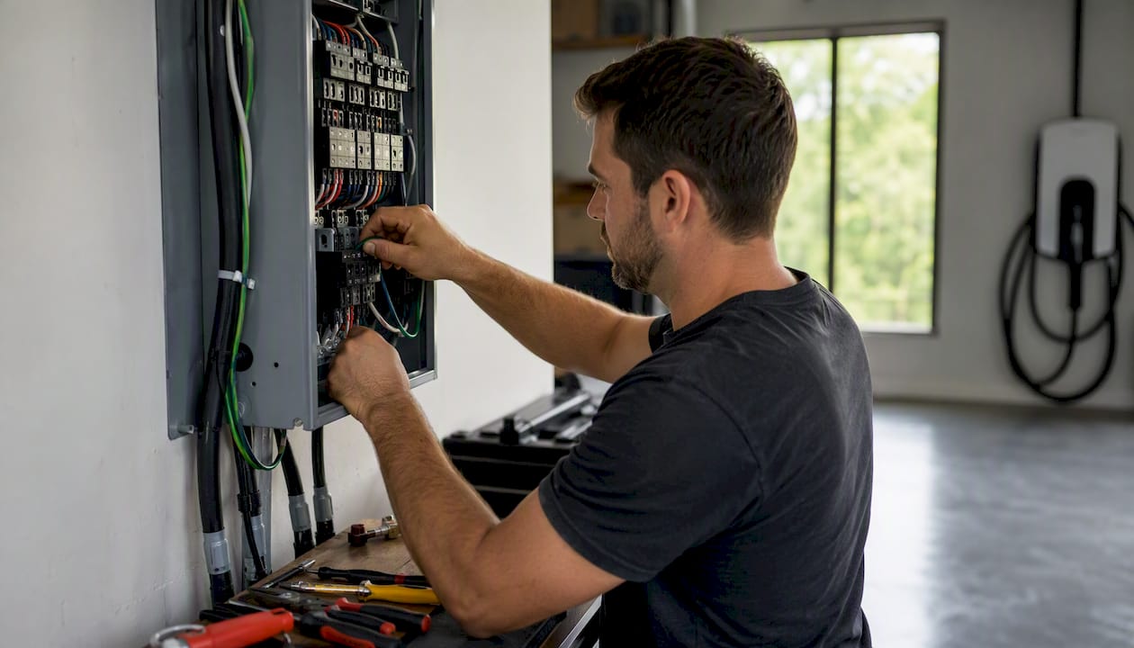 Electrician wiring home EV panel