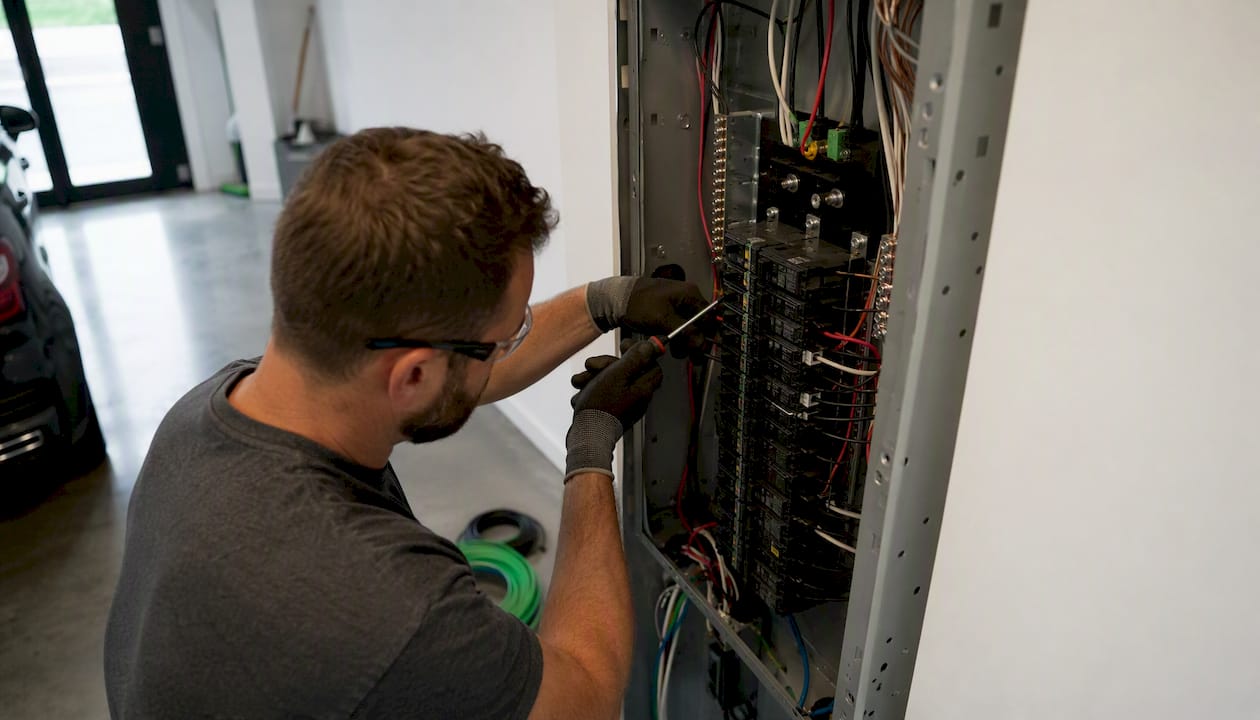 Electrician wiring new 200 amp panel