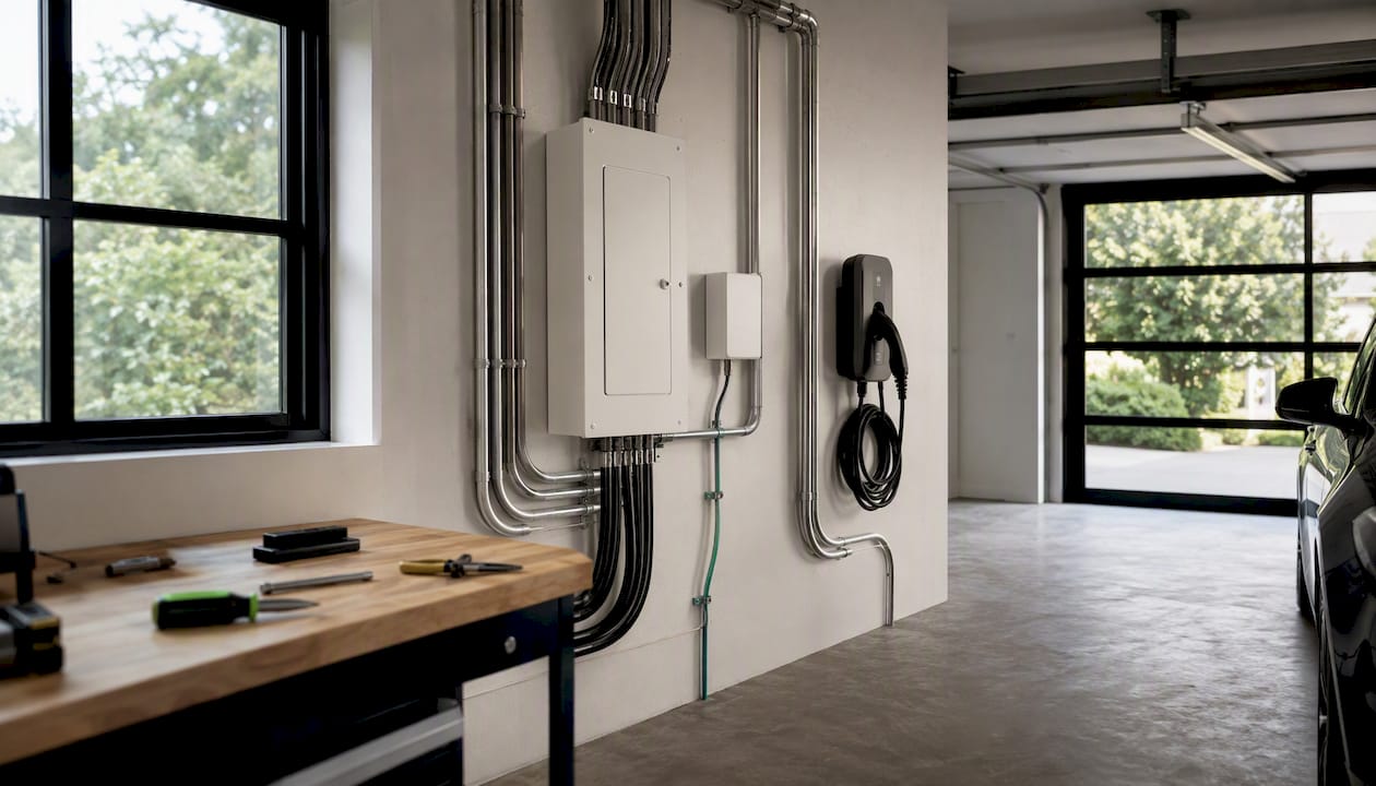 Modern garage with electrical panel upgrade