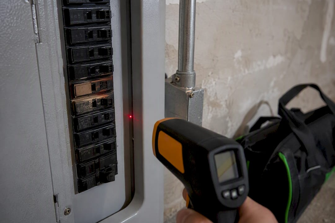 Discolored breaker showing electrical issue warning