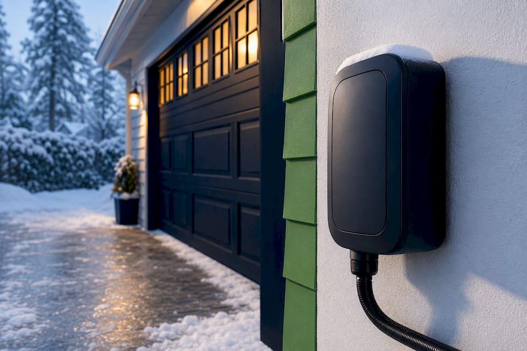 Weatherproof EV charger mount after snowfall