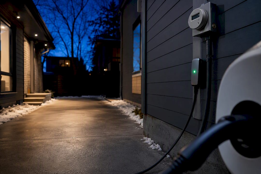 Home electricity meter beside charging cable