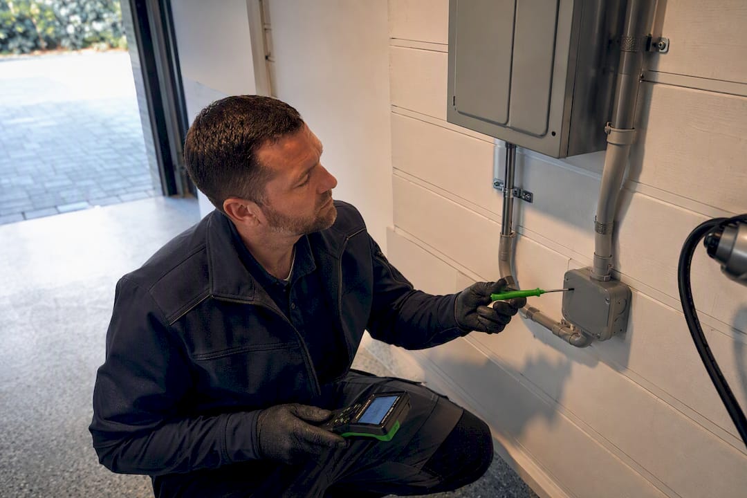 Electrical inspector checking residential EV installation