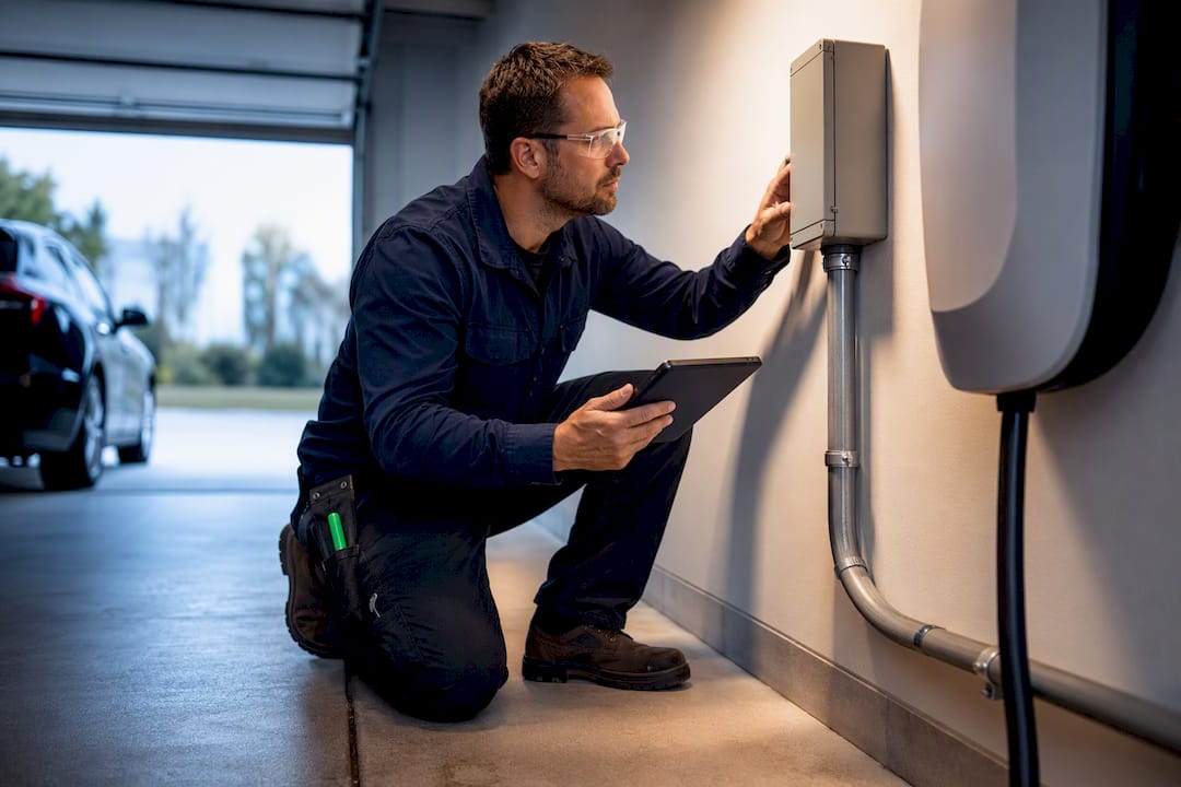 Electrician checking EV charger clearance