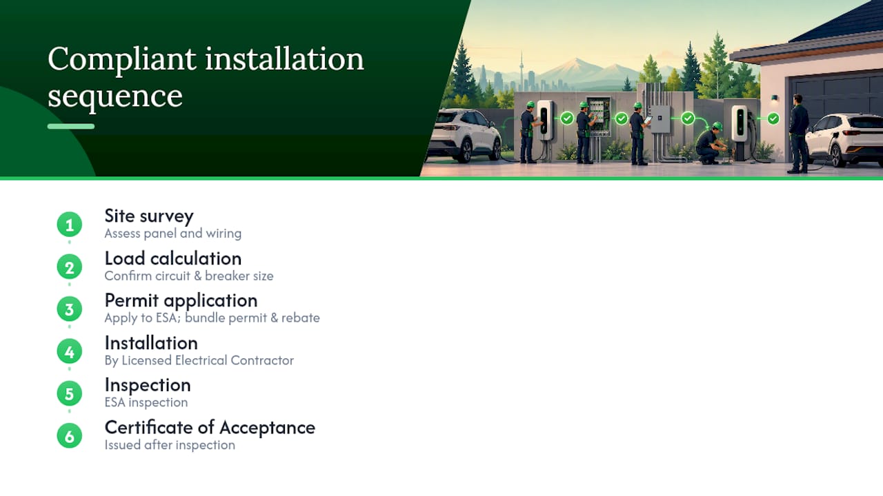 Six-step compliant EV installation process