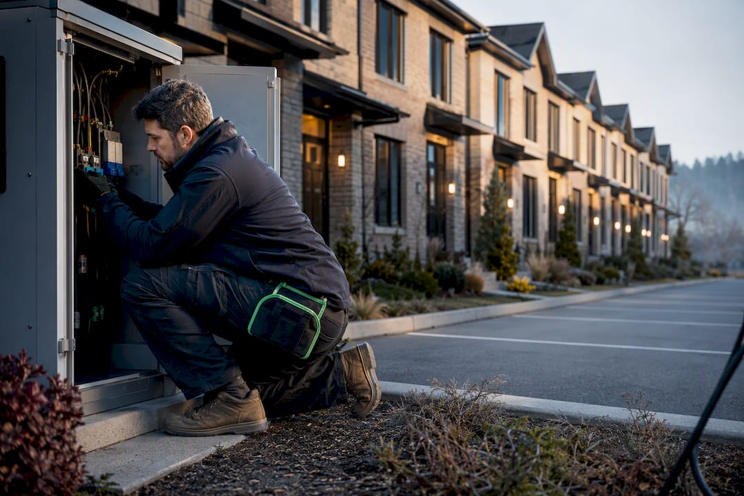 Electrician assessing townhouse electrical service