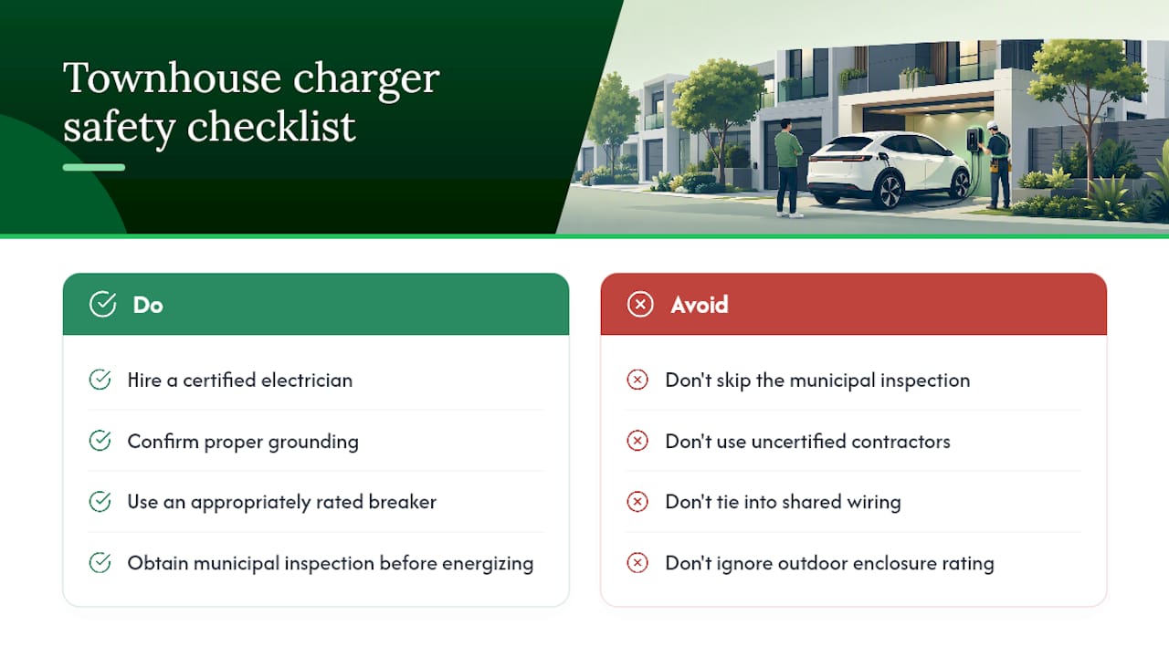 What safety standards apply to townhouse charger installations? — overview diagram