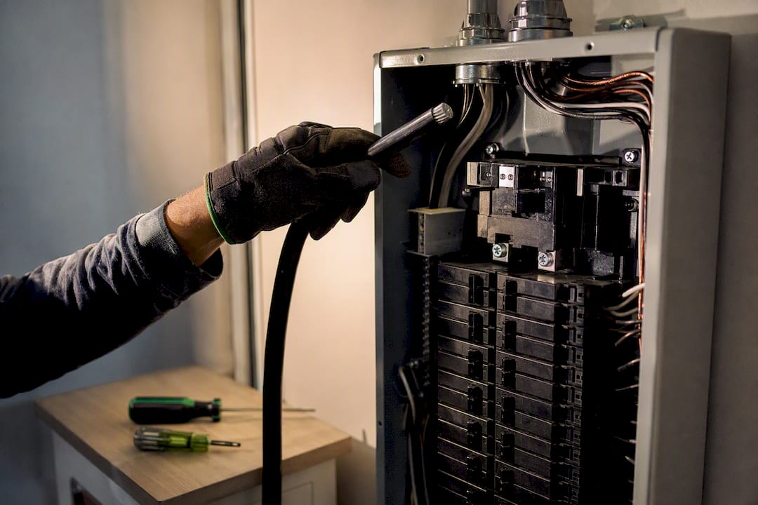 Electrician preparing a 200 amp panel upgrade