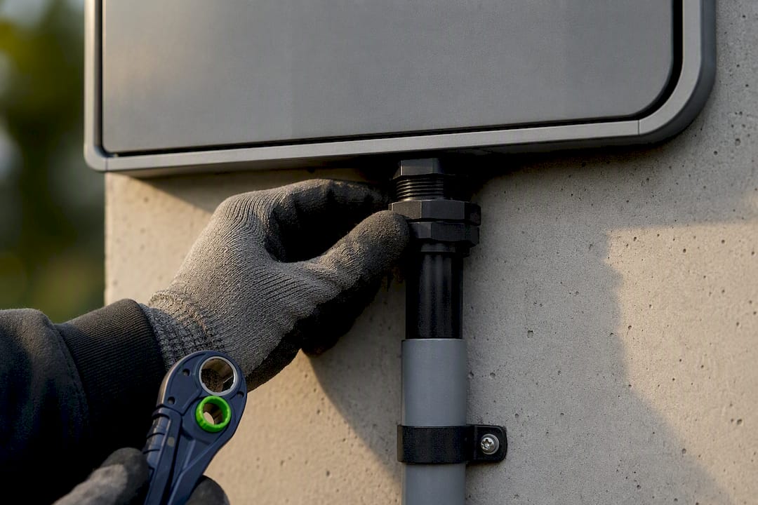 Electrician checking sealed charger conduit