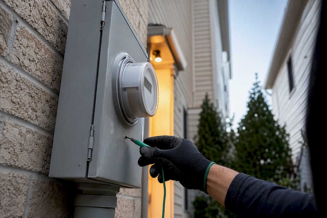Electrician inspecting residential electrical meter