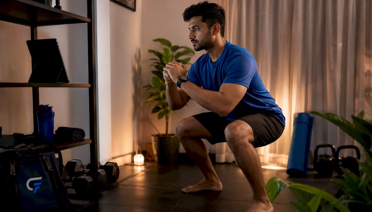 Client following online coaching workout