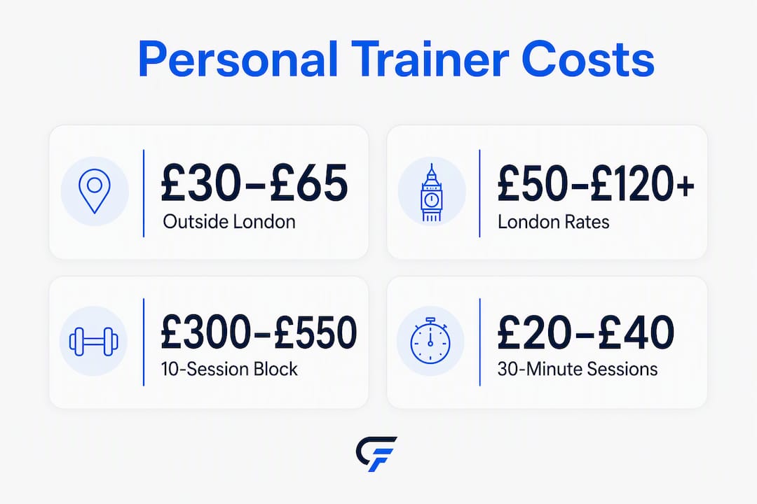 Infographic showing UK personal trainer cost statistics