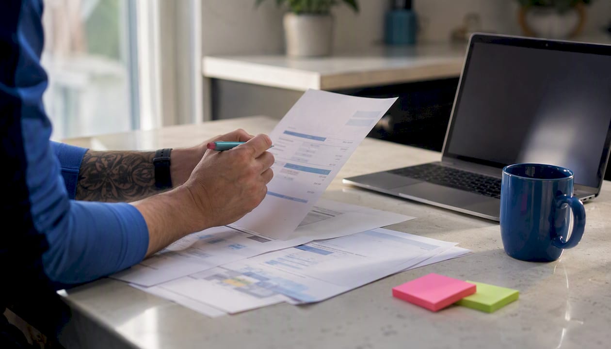 Hands calculating freelance web design costs