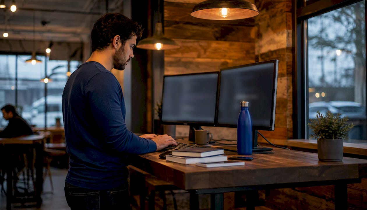 Developer setting up WordPress website at desk